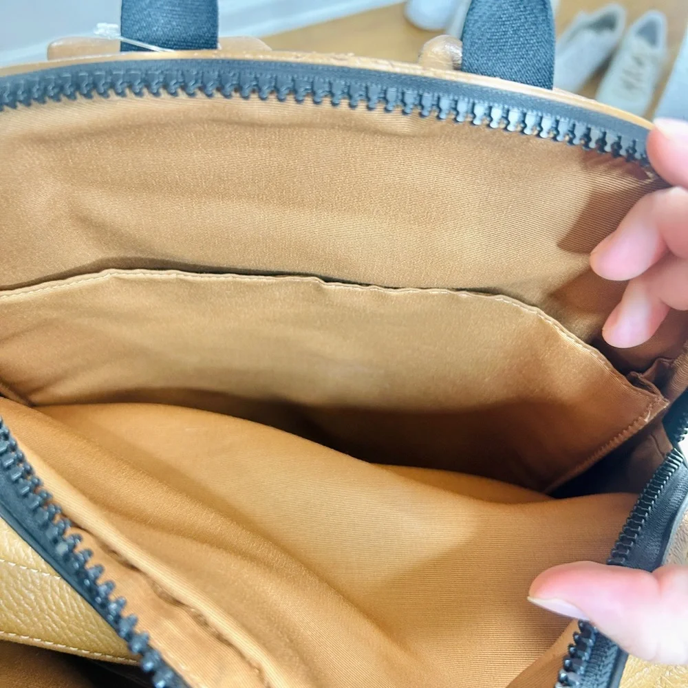Coach Tan Shearling Motif West Backpack Bag CE437 Ginger Pebble Leather